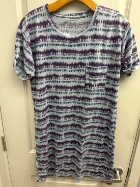 Eddie Bauer Women’s Blue and Purple Tie-Dye Short Sleeve T-Shirt Dress